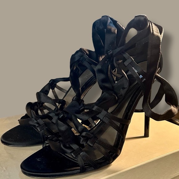 Jason Wu ‘Gia’ Black Satin Lace-Up Open Toe Heels w/ Ankle Ties Size 41 = Sz 11 - Picture 7 of 16